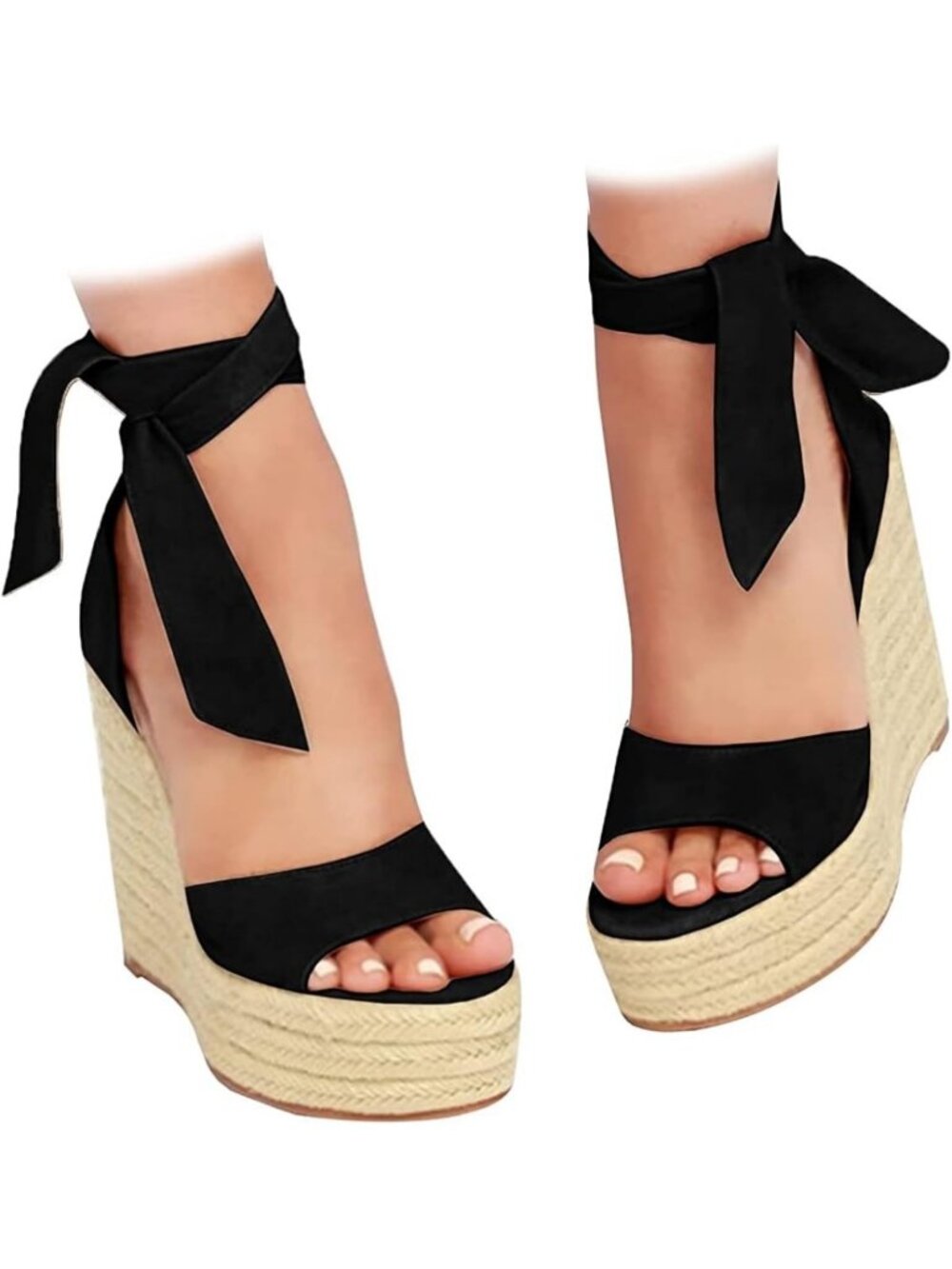 Stylish Open Toe Lace-Up Espadrille Wedge Sandals - Summer Platform Heels